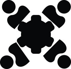  Four people around a gear icon, representing teamwork, workflow, and collaboration in achieving business goals and projects, with transparent background.