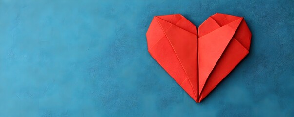Origami Heart on Blue Background with Smooth Texture and Shadows