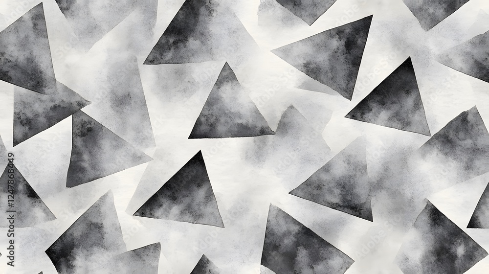 Poster watercolor triangles create an abstract pattern in shades of gray