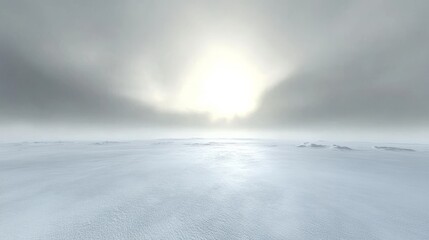 Obraz premium Arctic wasteland panorama, endless snow plain, ethereal gray sky, misty horizon line, crystalline ice texture, moody winter lighting, cinematic wide-angle capture