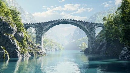 Naklejka premium Majestic Stone Bridge Over Serene Waters in Lush Landscape