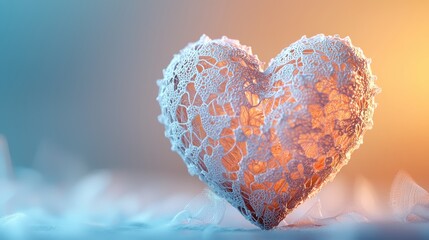 Fototapeta premium A delicate lace heart illuminated softly against a gradient background, symbolizing love and romance.