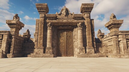 Obraz premium Colossal Ancient City Gate Flanked by Towering Structures