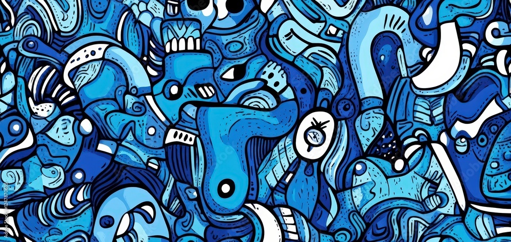 Poster abstract blue patterns with dynamic shapes and fluid designs