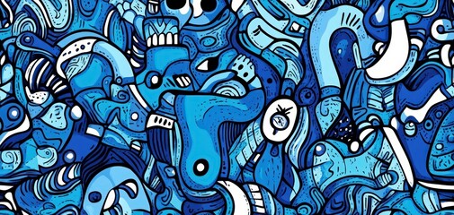 Fototapeta premium Abstract blue patterns with dynamic shapes and fluid designs