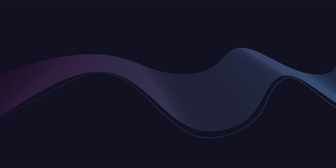 Abstract wave lines glowing on dark blue background. Modern flowing wavy lines