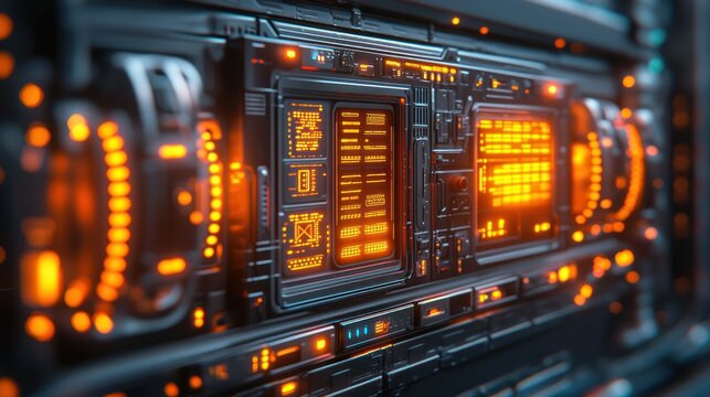 Futuristic server room control panel, data streams, digital interface - Powered by Adobe