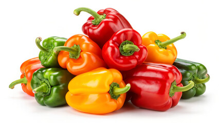 Colorful Assortment of Fresh Bell Peppers Stacked Together on a White Background