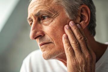 Fototapeta premium Elderly Man Contemplates Life with Expression of Reflection and Deep Thoughts at Home