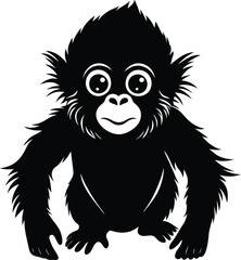 Silhouette illustration of A cute baby Orangutan 
