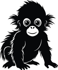 A cute baby Orangutan silhouette illustration