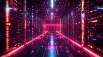Futuristic server room, data streams, glowing lines, digital background, tech concept