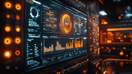 Futuristic server room data visualization