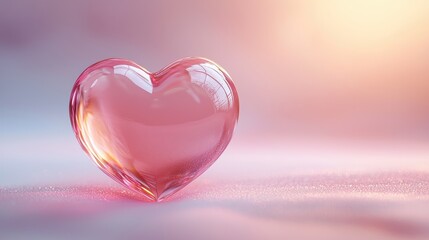 Fototapeta premium A translucent pink heart sits gracefully on a soft surface, beautifully illuminated by warm light, symbolizing love and affection.