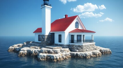 Secluded Lighthouse Keeper's Cottage on a Rocky Island in the Ocean