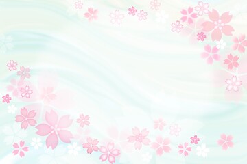 春の桜の和風 流れのグリーン背景フレーム