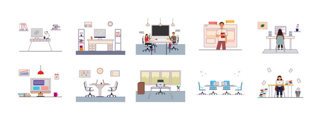 Office and workspace set illustration. Flat vector illustration concept.