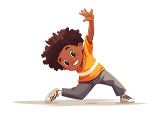 Happy Kid Dancing, Cartoon Style, White Background