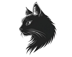 Obraz premium Black cat profile, stylized graphic, white background