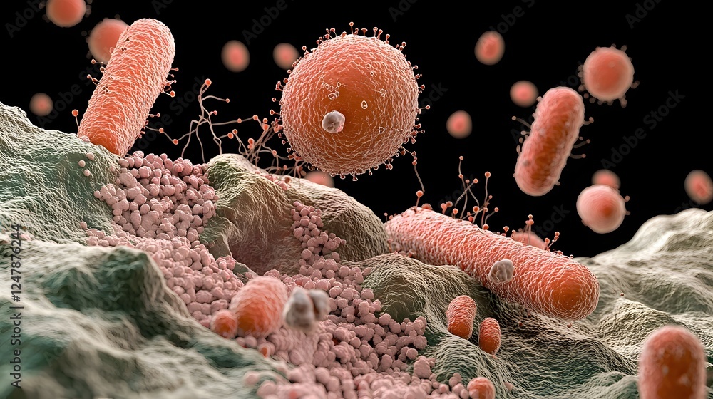 Aufkleber Microscopic view of bacteria or cells in a veterinary laboratory setting showcasing a science focused concept with a close up detailed or 3D rendering of the microorganisms
