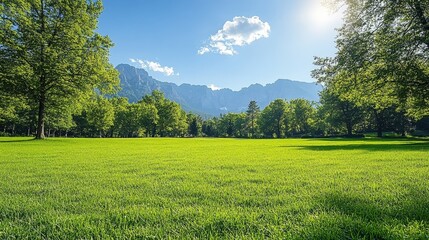Serene Summer Meadow Landscape Picturesque Mountain View Green Grass Field Sunny Day Scenery