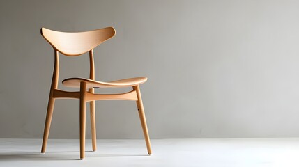 Minimalist Natural Oak Wooden Chair with Curved Backrest and Clean White Background  Simple Elegant and Contemporary Furniture Design Piece for Home or Office Decor