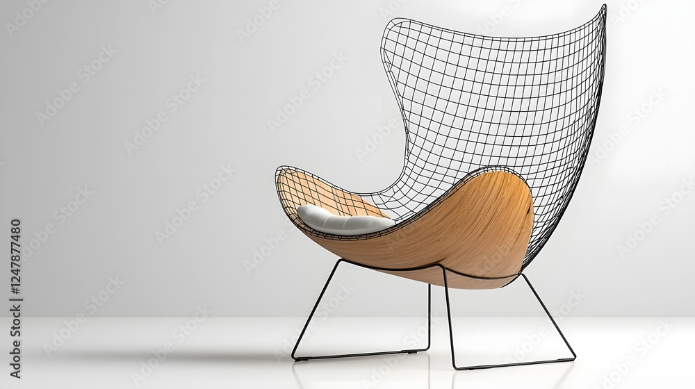 Poster minimalist wireframe chair with a sleek geometric design against a clean white background this moder