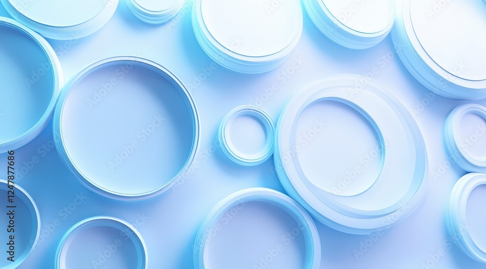 Poster abstract composition of circular shapes with soft blue tones