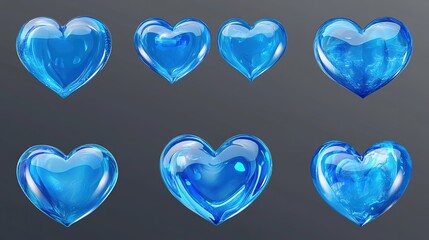 Set of Blue Hearts Isolated on Transparent Background. Versatile Design Elements for Creative Projects