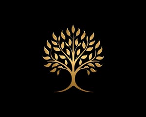 Golden Tree Logo Design on Black Background (1)