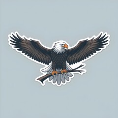 Fototapeta premium Eagle sticker design featuring a majestic bird with outstretched wings on a branch. Generative AI