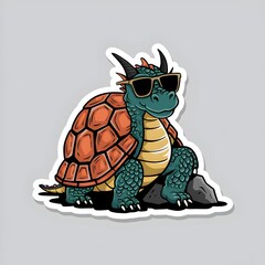 Obraz premium Cool turtle sticker with sunglasses sitting on a rock, blending fantasy and fun. Generative AI
