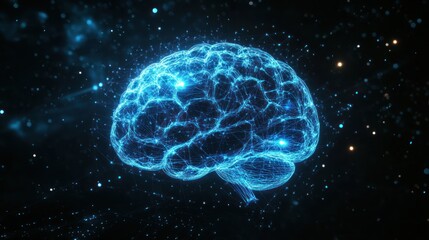 Glowing brain, cosmic background, AI concept, medical illustration