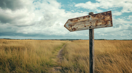 An old, rustic signpost at a crossroads, pointing to distant, exotic places.