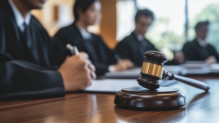 Appeals court, a legal team presenting an appeal to a bench of judges