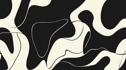 Abstract Black and White Fluid Shapes on Light Background Design