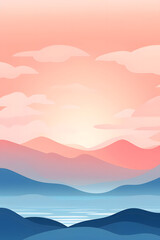 Digital sunset flat illustration graphic poster background