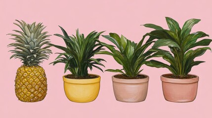 Fototapeta premium Tropical Potted Plants Pineapple Home Decor Summer Vibes