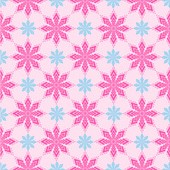  Cute pink and light blue flower geometric ethnic tribal native pattern. Thai tradition design.