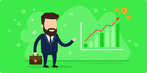 businessman analyzing company's financial profit vector illustration