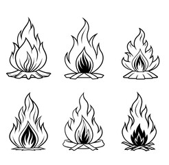 Bonfire silhouette beautiful line art