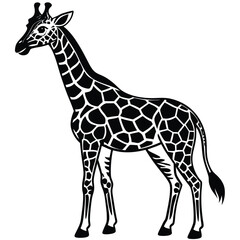 A collection of vector silhouettes of giraffes put against a white backdrop.