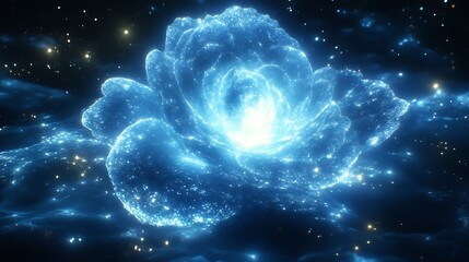 Celestial Blue Rose Glowing In Dark Space