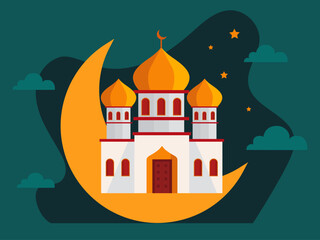 Fototapeta premium Mosque illustration. Moslem illustration. Flat vector illustration concept.