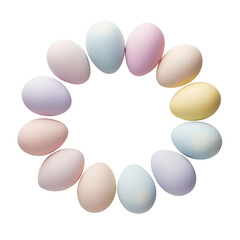 Colorful pastel eggs arranged in circular pattern, perfect for spring celebrations and festive decorations. These eggs add cheerful touch to any occasion