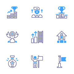 Success icon set. Bold line style. Duotone colors. Editable stroke. podium, success, star, career, winner, flag, promotion, leadership