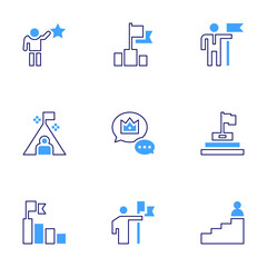 Success icon set. Bold line style. Duotone colors. Editable stroke. success, podium, conquer, stairs, flag, goal, step