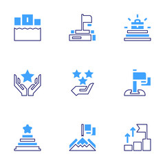 Success icon set. Bold line style. Duotone colors. Editable stroke. success, pioneer, improve, achievement, flag, careerpromotion, learning, values
