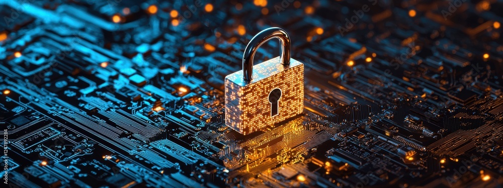 Aufkleber digital security concept with lock on circuit board reflecting modern cybersecurity technology chall