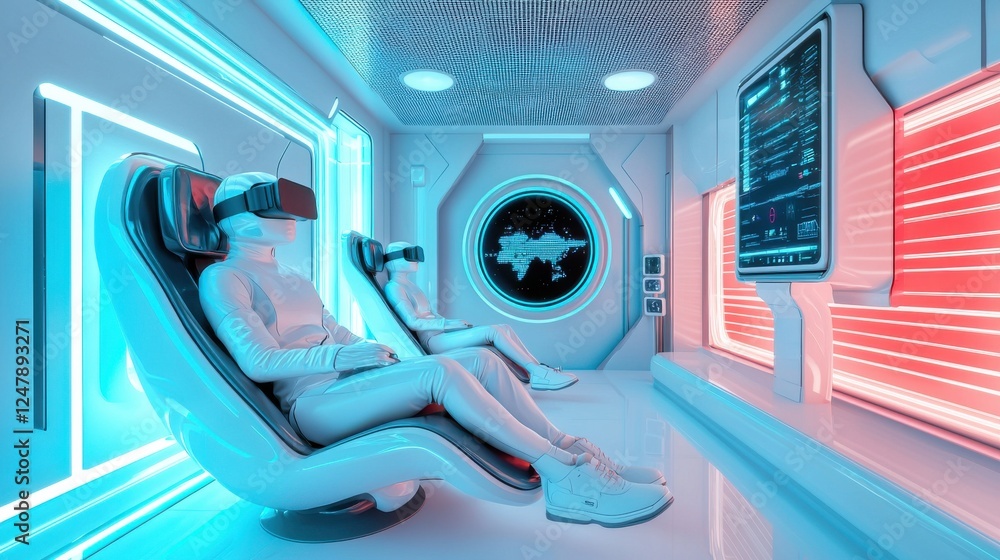 Poster futuristic virtual reality experience with immersive technology and sleek design in a high-tech envi